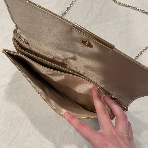 Gold Sparkle Clutch Purse with Chain - Picture 6 of 8